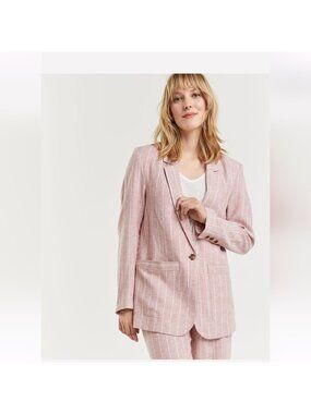 Signature Reitmans Heathered pink striped linen blend blazer